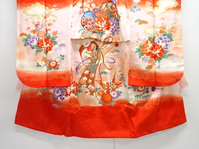  花鼓に折鶴模様子供着物